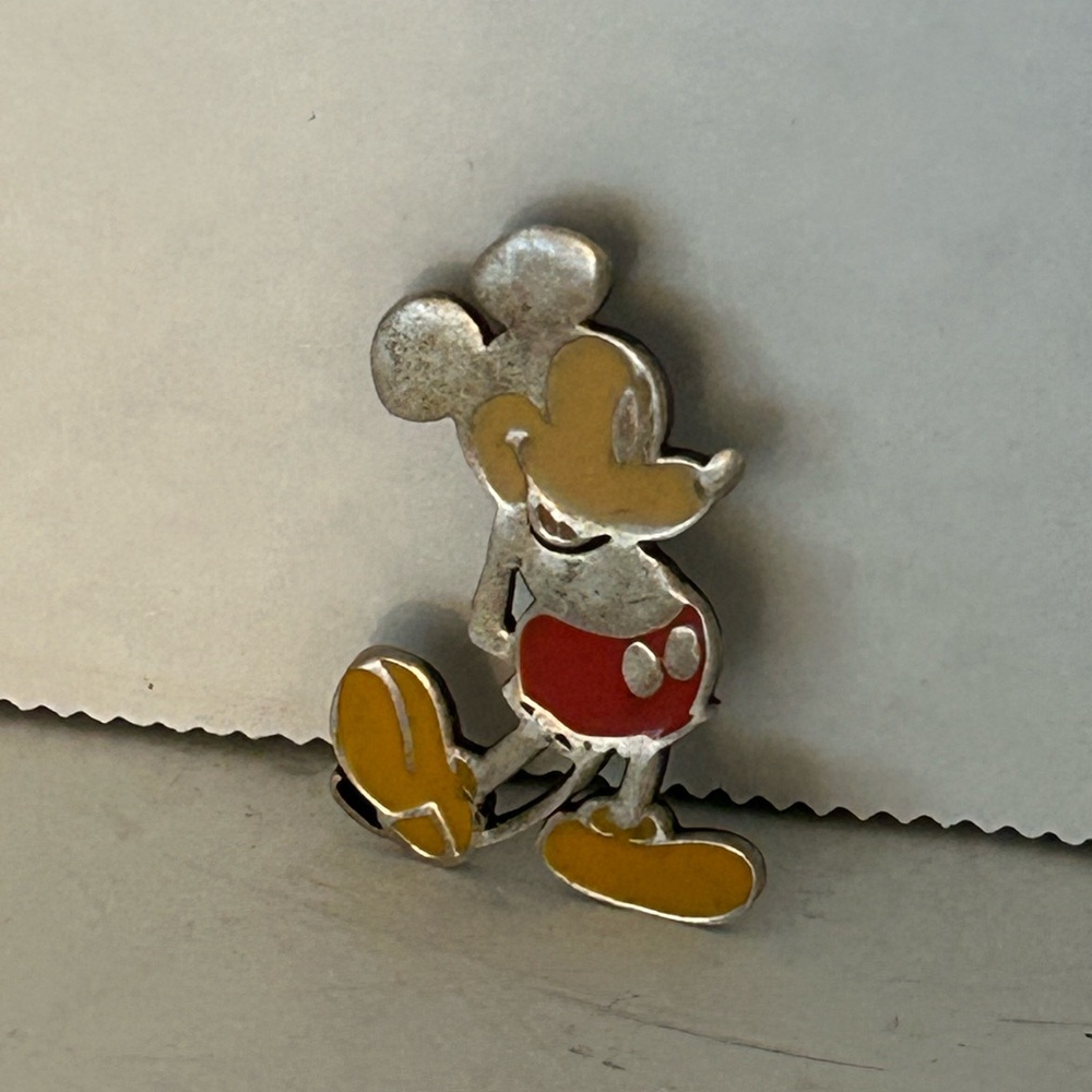 Mickey Mouse Sterling Silver and Red Pin Vintage Disney